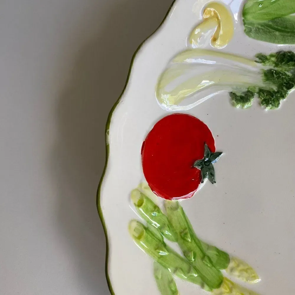 White Porcelain Platter With Colorful Painted Vegetables